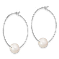 Sterling Silver Rhodium-plated 8-9mm Semi-round FWC Pearl Hoop Earrings