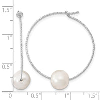 Sterling Silver Rhodium-plated 8-9mm Semi-round FWC Pearl Hoop Earrings