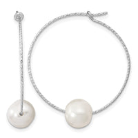 Sterling Silver Rhodium-plated 8-9mm Semi-round FWC Pearl Hoop Earrings