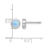 Sterling Silver RH-plated Polished Blue Created Opal Round Stud Earrings