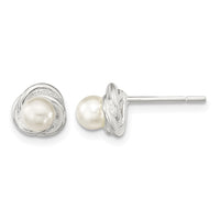 Sterling Silver Polished Synthetic Pearl Post Earrings