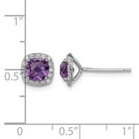 Sterling Silver Rhodium Plated Amethyst and Cr White Sapphire Earrings