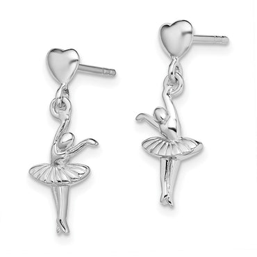 Sterling Silver Rhodium-plated Ballerina Dangle Post Earrings