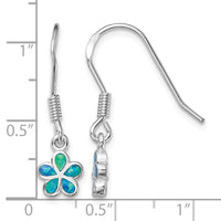 Sterling Silver Rhodium-plated Blue Created Opal Flower Earrings