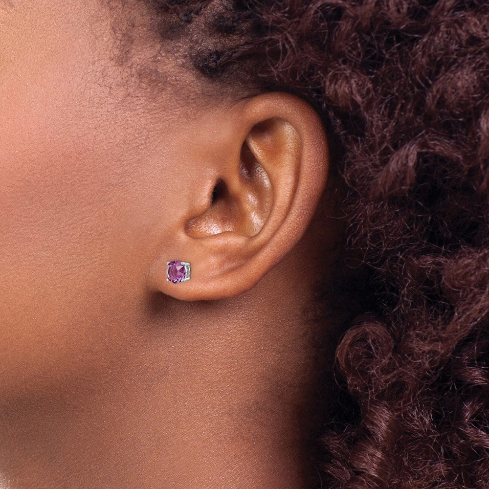 Sterling Silver Rhodium-plated Purple Crystal Birthstone Earrings