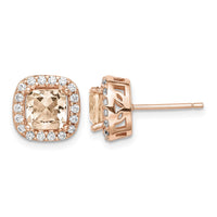 Sterling Silver Rose-tone Square Peach CZ Halo Post Earrings
