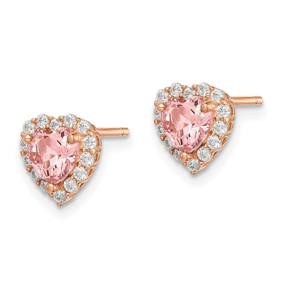 Sterling Silver Rose-plated Post CZ and Crystal Pink Heart Earrings