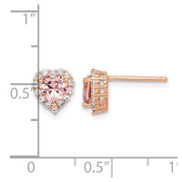 Sterling Silver Rose-plated Post CZ and Crystal Pink Heart Earrings