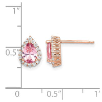Sterling Silver Rose-plated Post CZ and Pear Teardrop Pink Crystal Earring