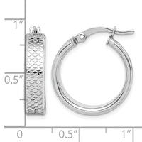 Sterling Silver Rhodium-plated Textured 5x20mm Hoop Earrings