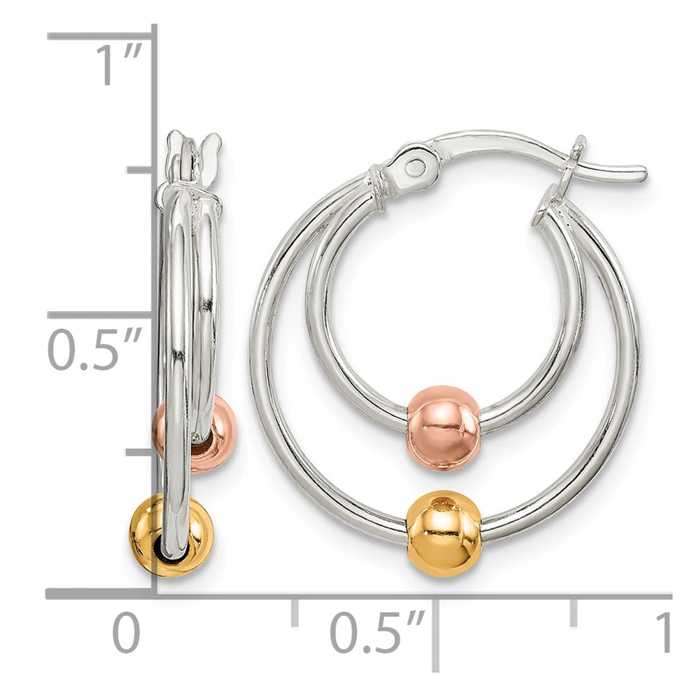 Sterling Silver Rose and Yellow Gold-plated Bead Hoop Earrings