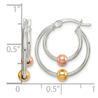 Sterling Silver Rose and Yellow Gold-plated Bead Hoop Earrings