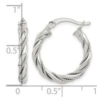 Sterling Silver Twisted Textured 3x20mm Hoop Earrings