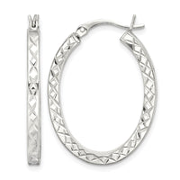 Sterling Silver Diamond-cut 2.5mm Oval Hoop Earrings