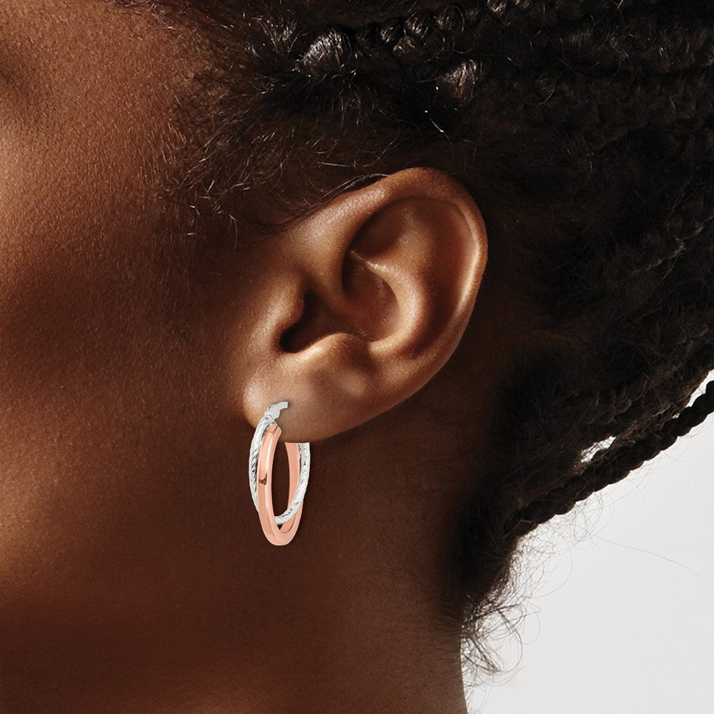 Sterling Silver and Rose Gold-plated Double Hoop Earrings