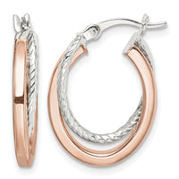 Sterling Silver and Rose Gold-plated Double Hoop Earrings