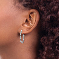 Sterling Silver Rhodium-plated 2.5mm Twisted Oval Hoop Earrings
