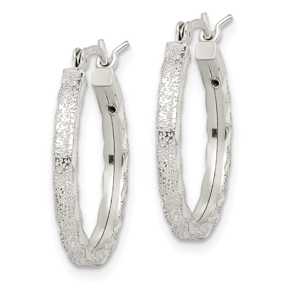 Sterling Silver Textured & Diamond-cut 2.25mm Round Hoop Earrings