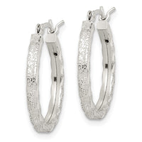 Sterling Silver Textured & Diamond-cut 2.25mm Round Hoop Earrings