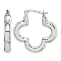 Sterling Silver Polished Clover Hoop Earrings