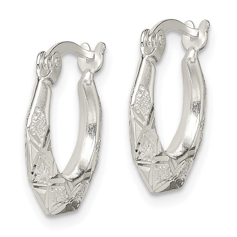 Sterling Silver Diamond Cut & Textured Hoop Earrings