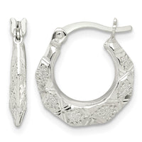 Sterling Silver Diamond Cut & Textured Hoop Earrings