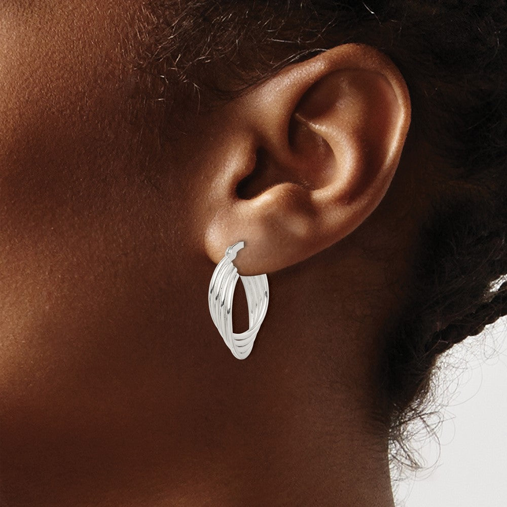 Sterling Silver Polished Twisted Multi-tube Round Hoop Earrings