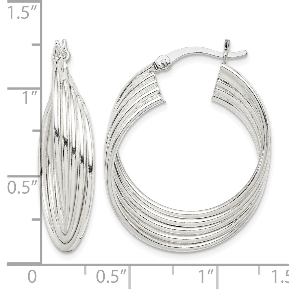 Sterling Silver Polished Twisted Multi-tube Round Hoop Earrings
