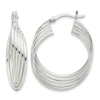 Sterling Silver Polished Twisted Multi-tube Round Hoop Earrings
