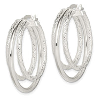 Sterling Silver Textured and Polished Triple Hoop Earrings