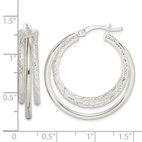 Sterling Silver Textured and Polished Triple Hoop Earrings