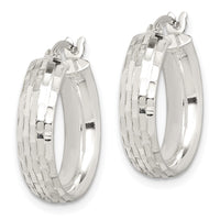 Sterling Silver Polished & Textured 5mm Round Hoop Earrings