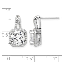 Sterling Silver Rhodium-plated CZ Halo Post Earrings