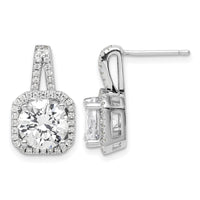 Sterling Silver Rhodium-plated CZ Halo Post Earrings