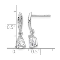 Sterling Silver Rhodium-plated Polished Pear CZ Post Dangle Earrings