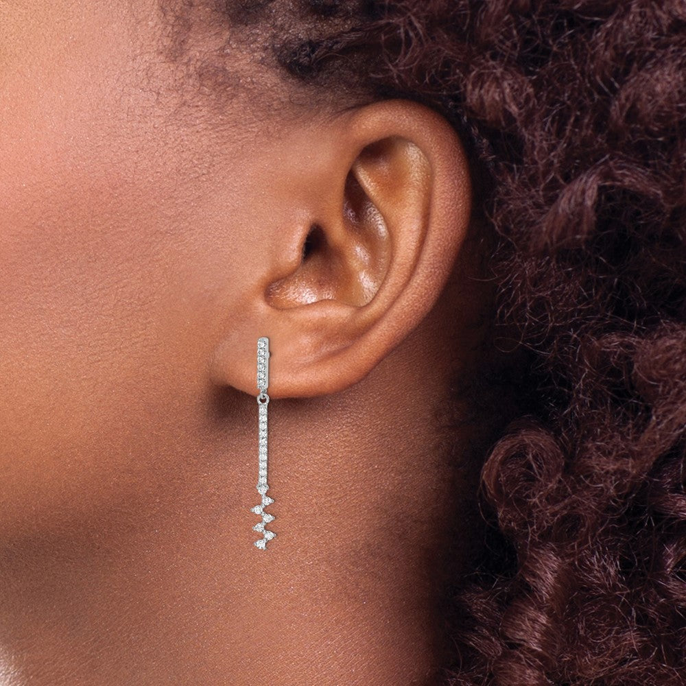 Sterling Silver Rhodium Plated CZ Dangle Earrings