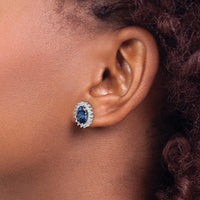 Sterling Silver Rhodium-plated Blue and Clear CZ Post Earrings