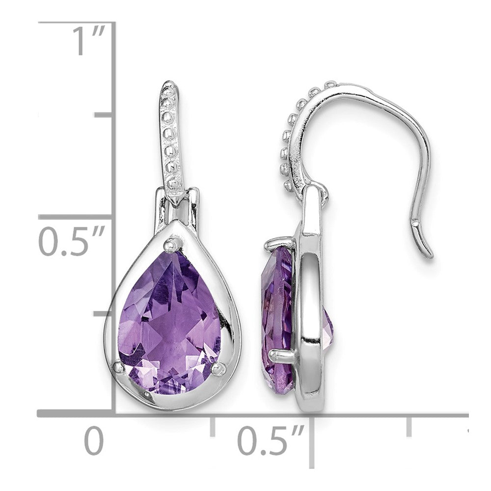 Sterling Silver Rhodium-plated Amethyst Teardrop Dangle Earrings