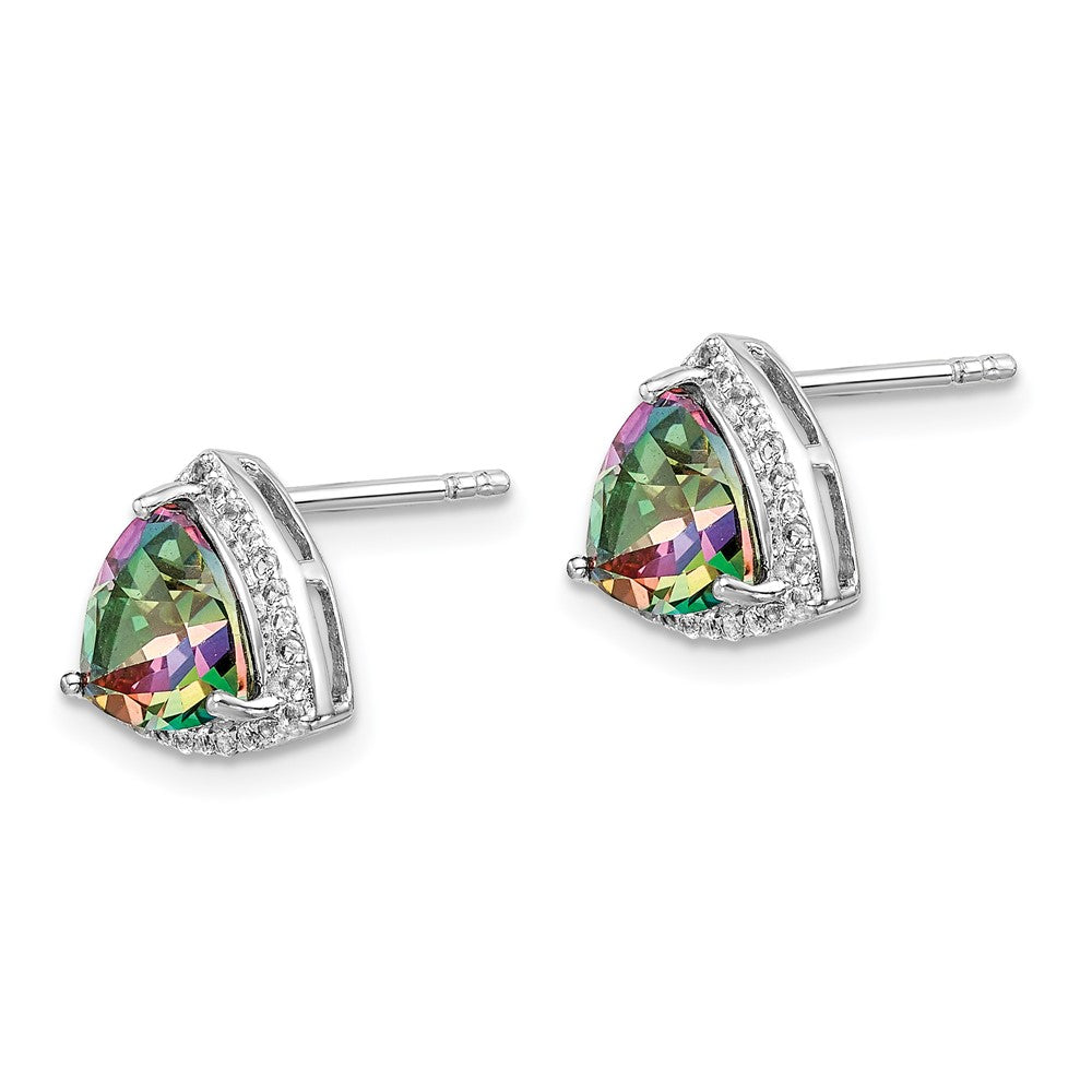 Sterling Silver Rhodium-plated Trillion Mystic Fire/White Topaz Earrings