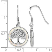 Sterling Silver Rhod-plated Creat Opal Circle w/ Tree Dangle Earrings