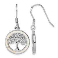 Sterling Silver Rhod-plated Creat Opal Circle w/ Tree Dangle Earrings