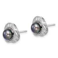 Sterling Silver RH-pltd Black 6-7mm FWC Pearl/Wht Topaz Post Earrings