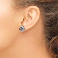 Sterling Silver RH-pltd Black 6-7mm FWC Pearl/Wht Topaz Post Earrings