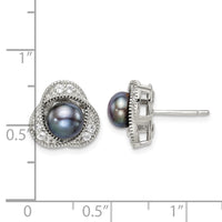 Sterling Silver RH-pltd Black 6-7mm FWC Pearl/Wht Topaz Post Earrings