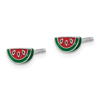 Sterling Silver RH-plated Enameled Watermelon Petite Post Earrings