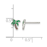 Sterling Silver Rhodium-plated Polished Enameled Palm Tree Post Earrings