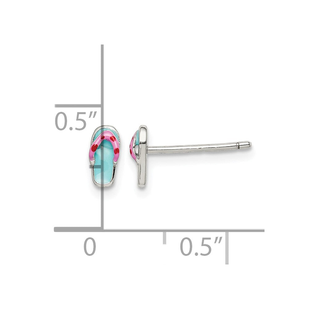 Sterling Silver Rhodium-plated Teal & Pink Enamel Flip Flop Post Earrings