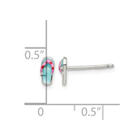 Sterling Silver Rhodium-plated Teal & Pink Enamel Flip Flop Post Earrings