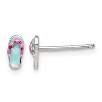 Sterling Silver Rhodium-plated Teal & Pink Enamel Flip Flop Post Earrings