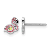 Sterling Silver Rhodium-plated Enameled Flamingo Post Earrings